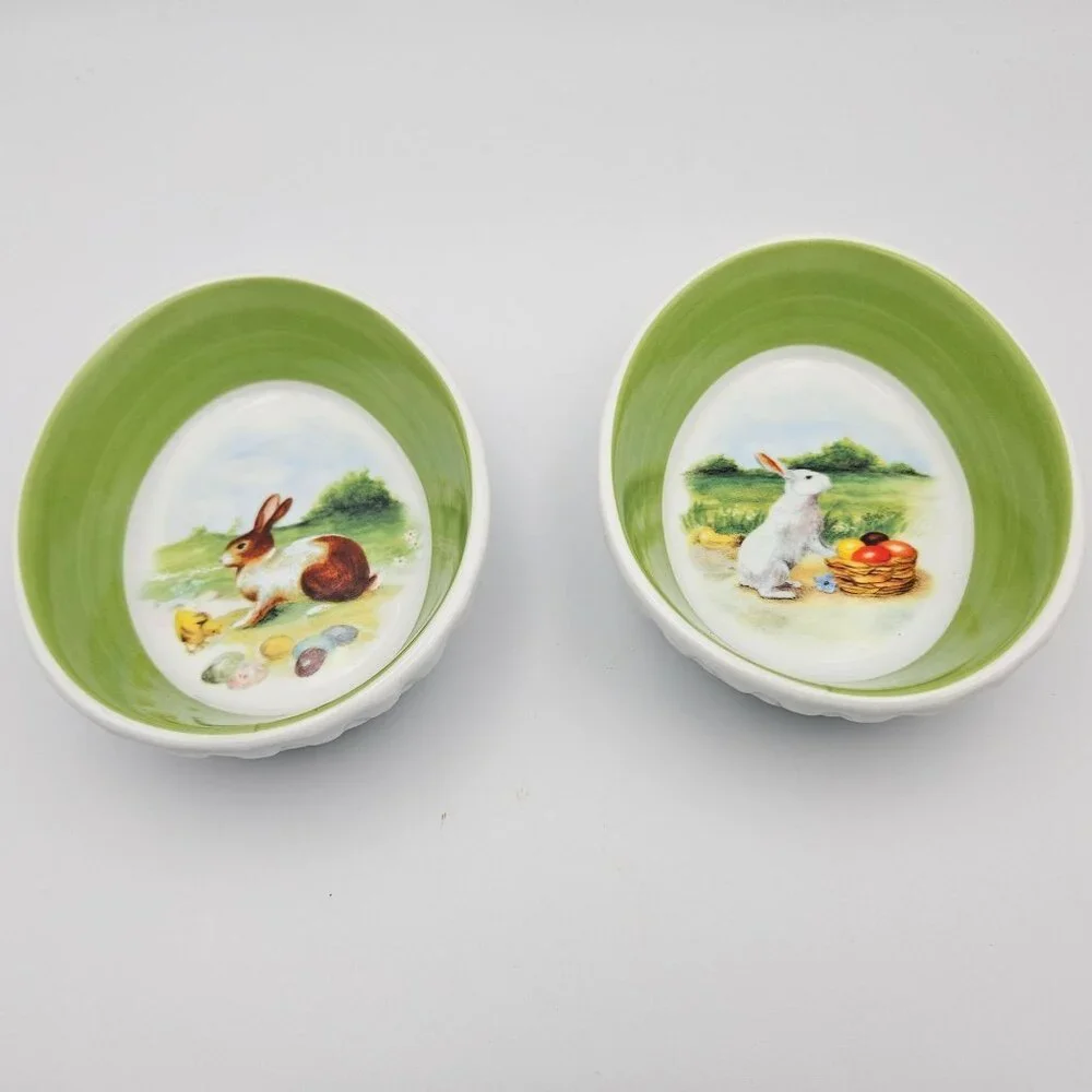 Williams Sonoma Vintage Bunny Ramekins Bowls Easter Egg Spring Set of 4